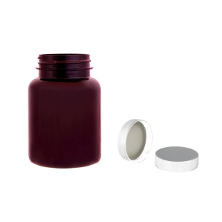 Plastová lahvička hnědá s bílým uzávěrem Pilulka 150 ml