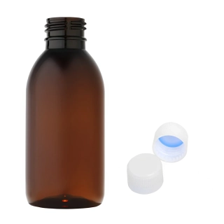 Plastová lahvička hnědá s bílým uzávěrem Tera 150 ml