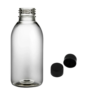 Plastová lahvička čirá s černým uzávěrem Tera 150 ml