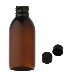 Plastová lahvička hnědá s černým uzávěrem Tera 150 ml