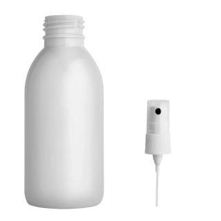 Plastová lahvička bílá s kosmetickým rozprašovačem Tera 150 ml