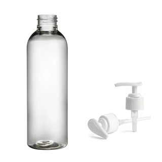Plastová lahvička čirá s bílou pumpičkou Ambra 200 ml