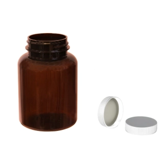 Plastová lahvička hnědá s bílým uzávěrem Pilulka 200 ml