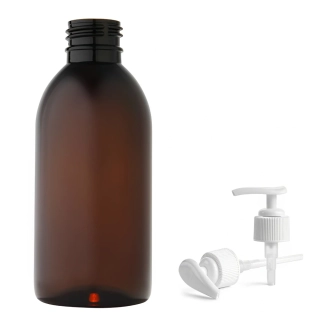 Plastová lahvička hnědá s bílou pumpičkou Tera 200 ml