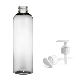 Plastová lahvička čirá s bílou pumpičkou Ambra 250 ml