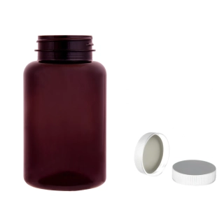 Plastová lahvička hnědá s bílým uzávěrem Pilulka 250 ml