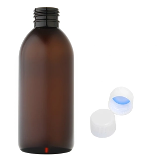 Plastová lahvička hnědá s bílým uzávěrem Tera 250 ml