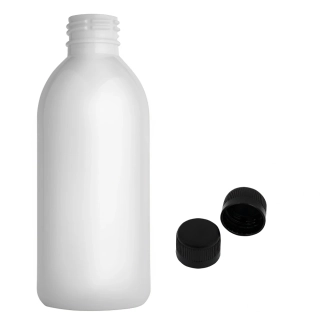 Plastová lahvička bílá s černým uzávěrem Tera 250 ml