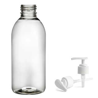 Plastová lahvička čirá s bílou pumpičkou Tera 250 ml