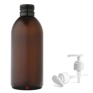 Plastová lahvička hnědá s bílou pumpičkou Tera 250 ml