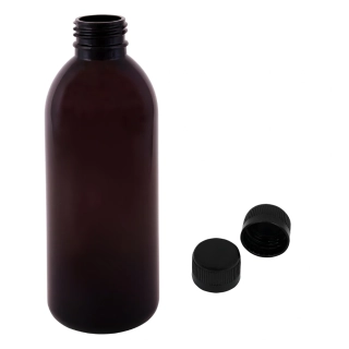 Plastová lahvička hnědá s černým uzávěrem Tera 300 ml