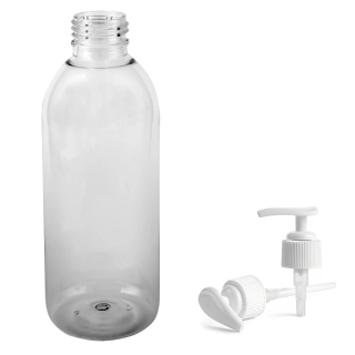 Plastová lahvička čirá s bílou pumpičkou Tera 300 ml