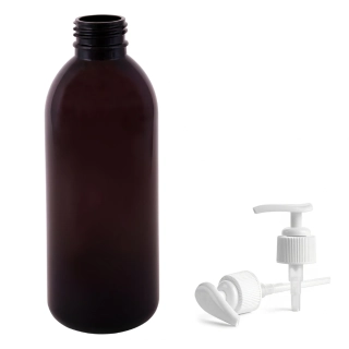 Plastová lahvička hnědá s bílou pumpičkou Tera 300 ml