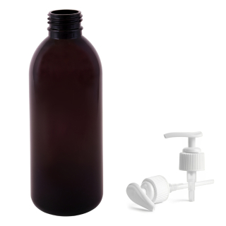 Plastová lahvička hnědá s bílou pumpičkou Tera 300 ml