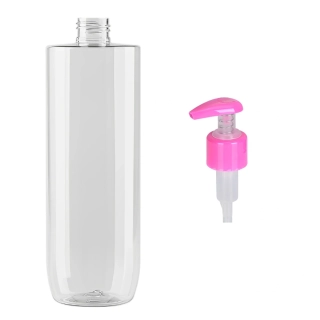 Plastová lahvička čirá s růžovou pumpičkou Ambra 500 ml