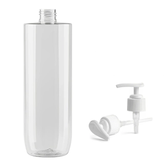 Plastová lahvička čirá s bílou pumpičkou Ambra 500 ml