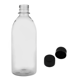 Plastová lahvička čirá s černým uzávěrem Tera 500 ml