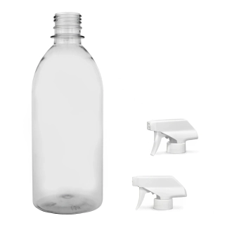 Plastová lahvička čirá s bílým pistolovým rozprašovačem Tera 500 ml
