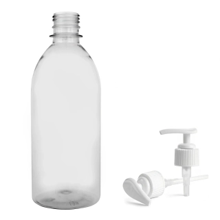 Plastová lahvička čirá s bílou pumpičkou Tera 500 ml